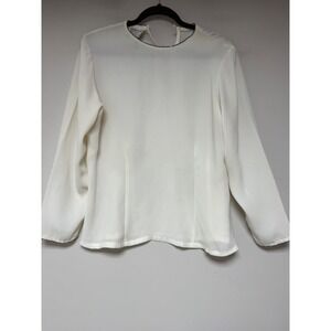 Susan Bristol Petite Cream Beaded Trim Long Sleeve Blouse Off White Top vinatge